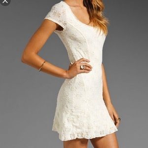 Free People ivory Floral cap sleeve dress lined